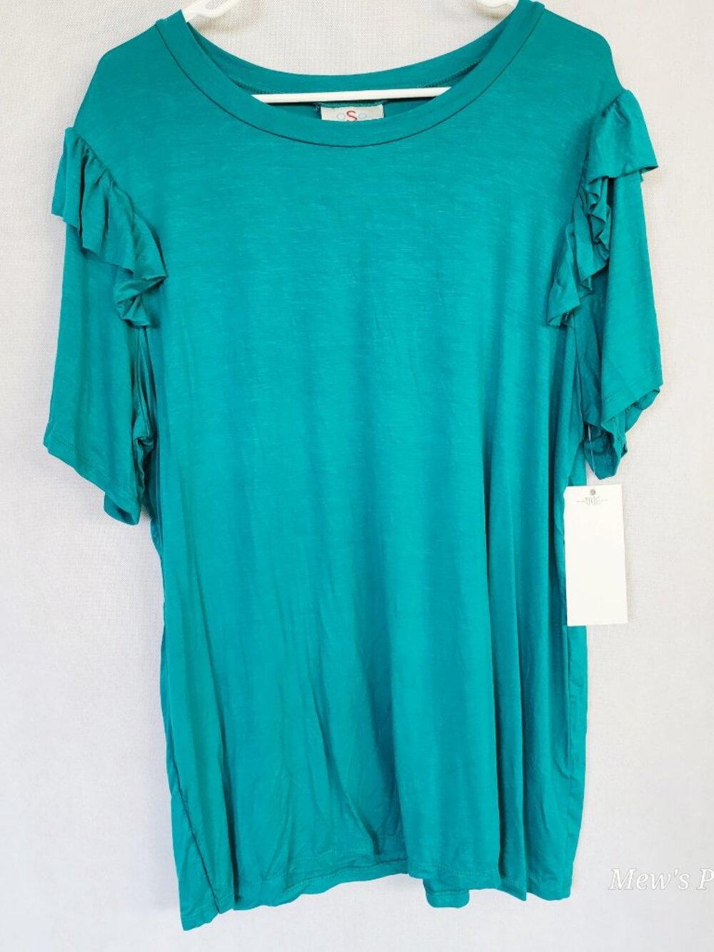 NWOT - OSO Casuals Stretch Short Sleeve Turquoise Ruffle Sleeve, 1X